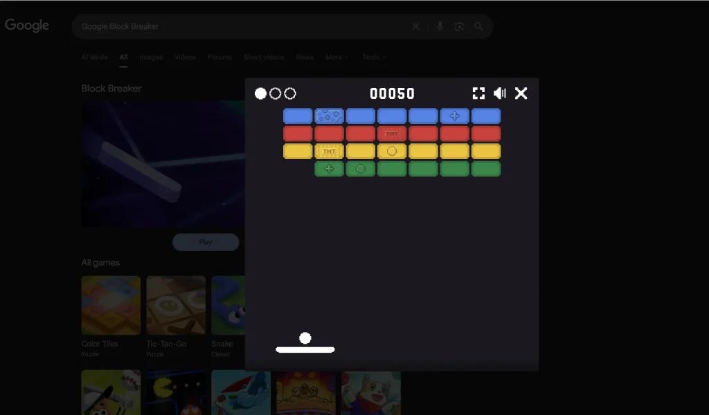 Google Block Breaker in Search result page
